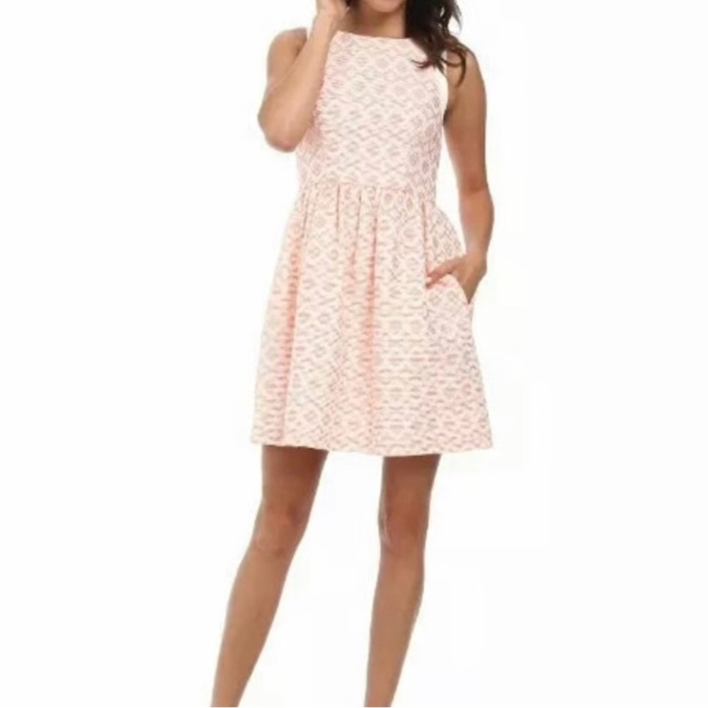 Jessica Simpson Jacquard Sleeveless Mini Dress Coral Pink White Size 12